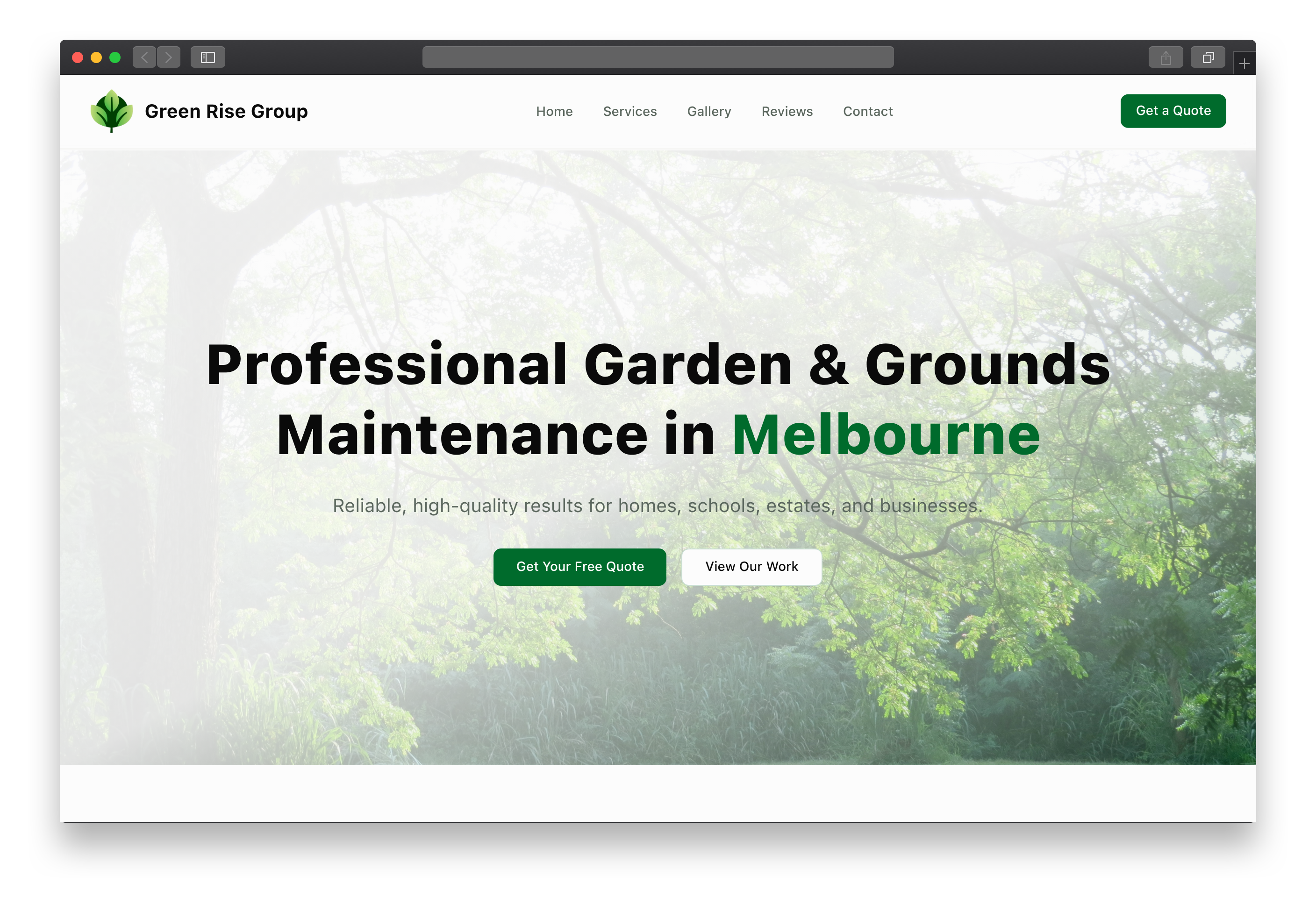 GreenRise Group website mockup
