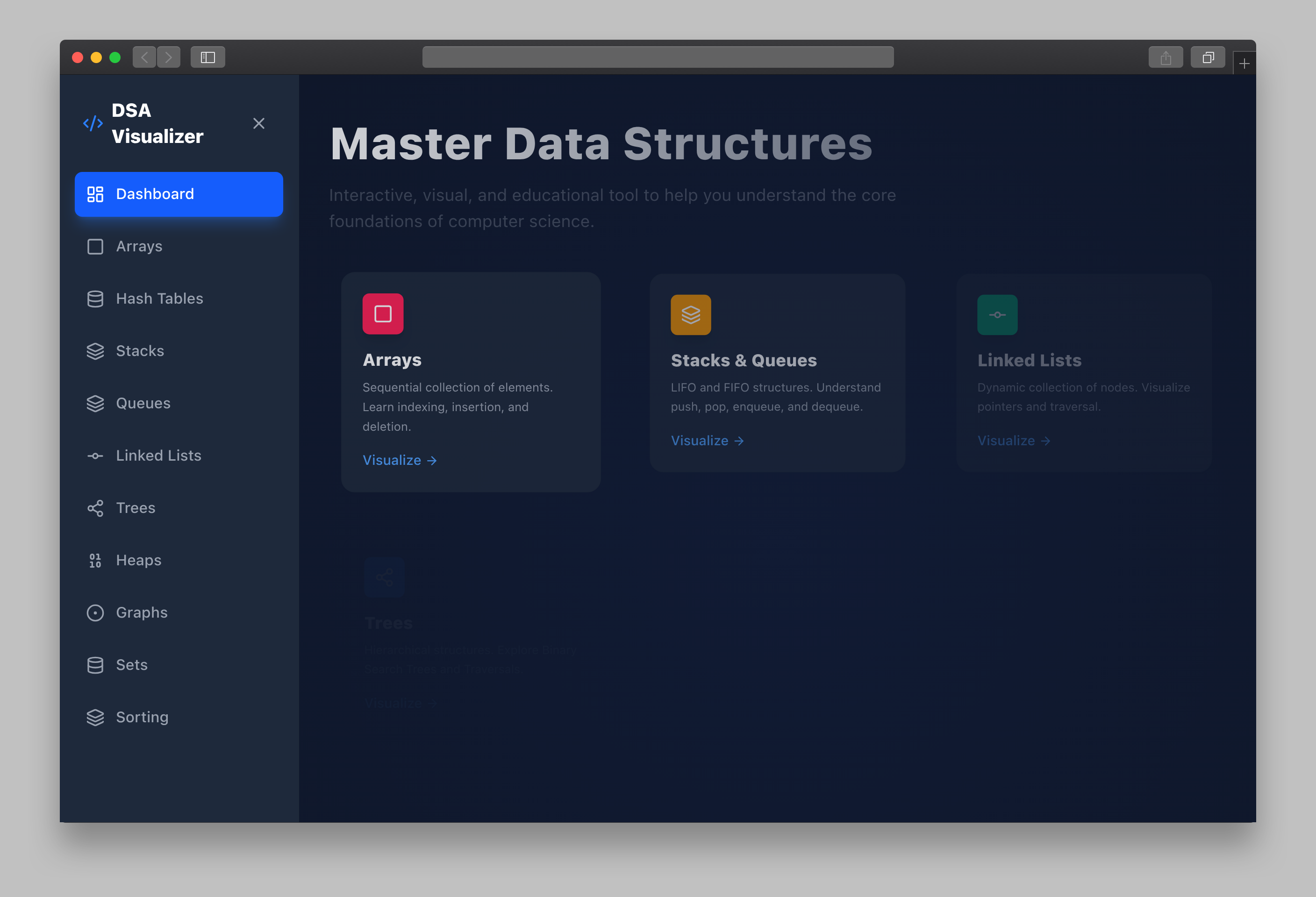 DSA Visualiser web app mockup